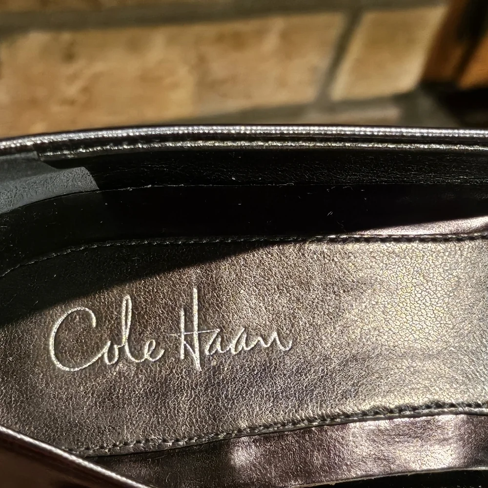 Cole Haan Air Elly OT Ballet Wedge Flats Silver Metallic Sz 7.6 #D24279